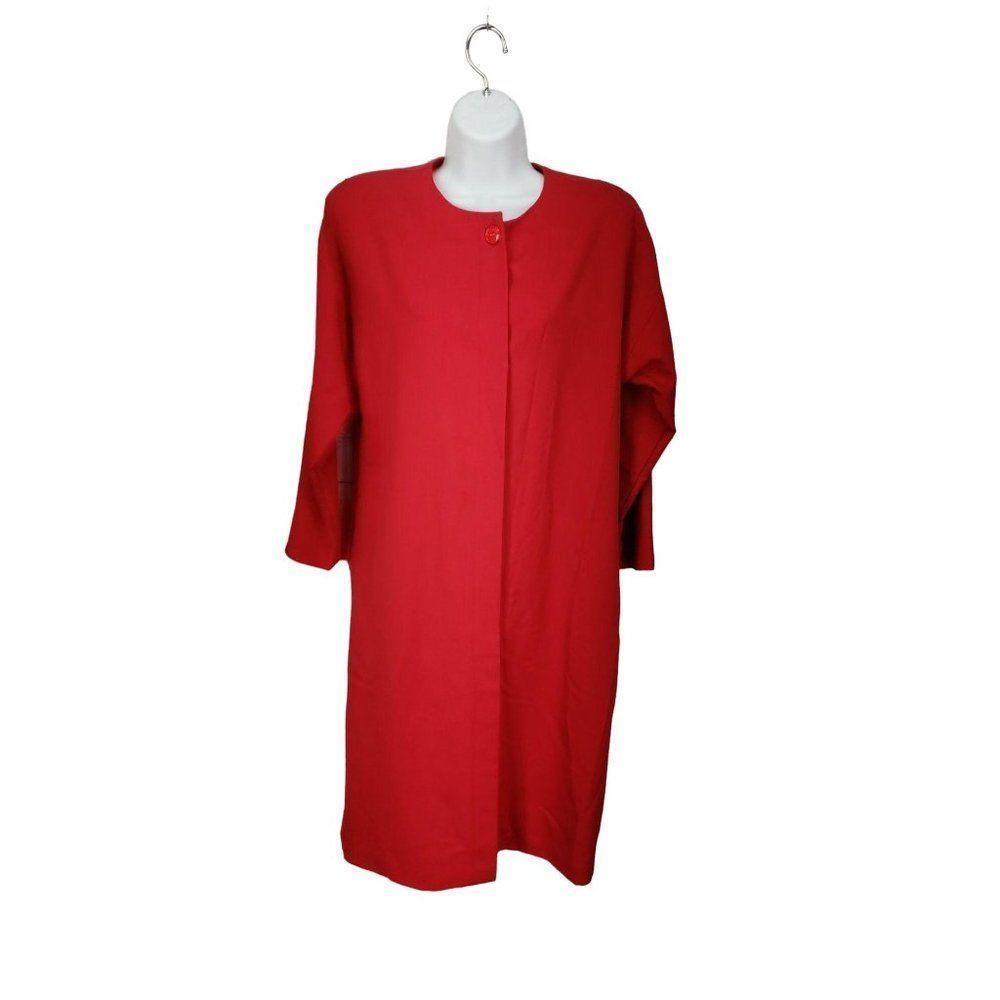 Maggy London red‎ button up 100% wool long sleeve Dress